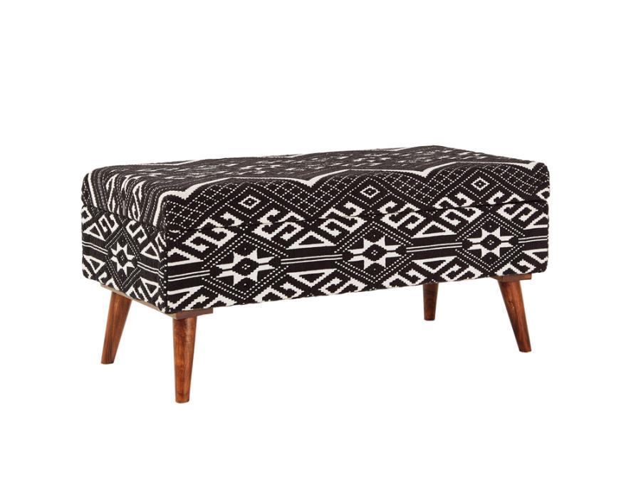 Accent : Benches & Ottomans - Black - Upholstered Storage Bench Black And White