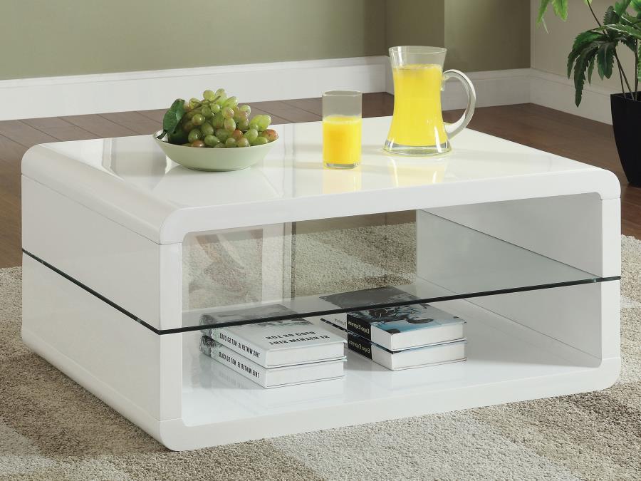 Living Room: Glass Top Occasional Tables - Modern White Coffee Table