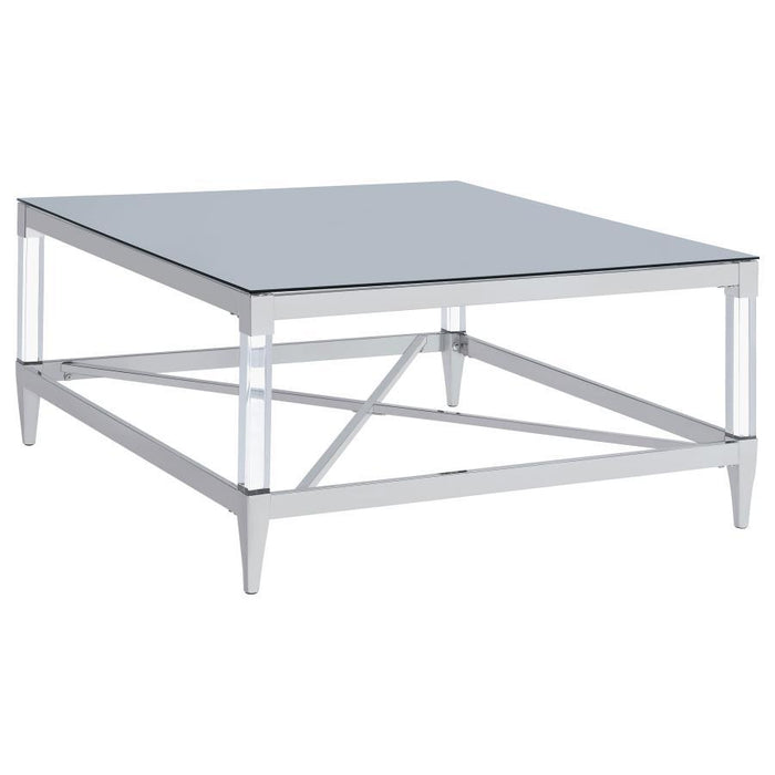 Lindley - Square Coffee Table With Acrylic Legs And Tempered Mirror Top - Chrome