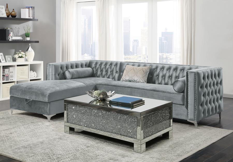 Silver - Bellaire Button-tufted Upholstered Sectional Silver