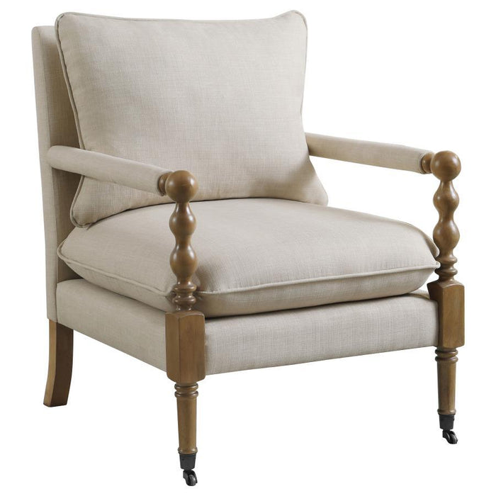 Beige - Upholstered Accent Chair With Casters Beige