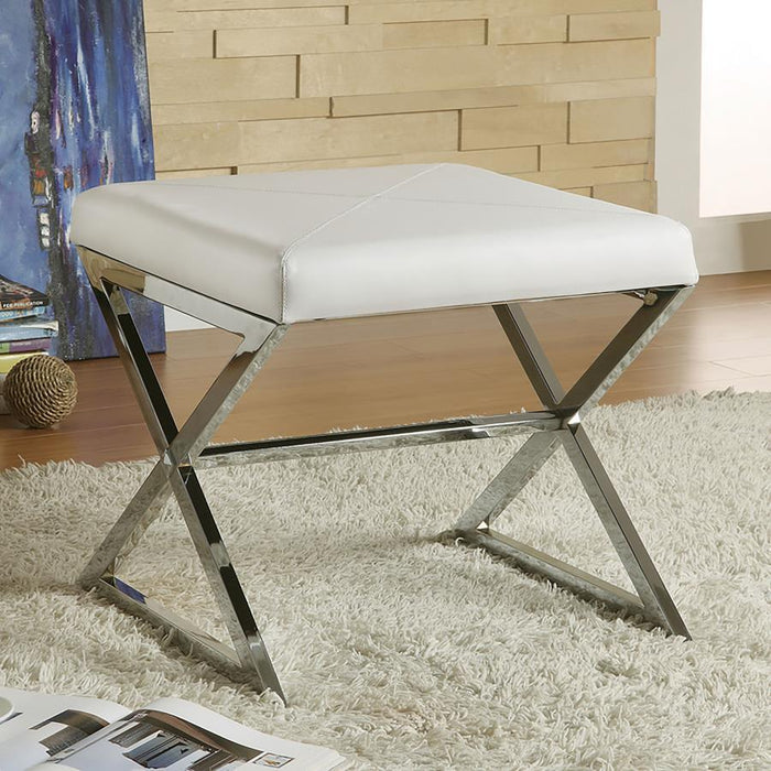 Accents : Ottomans - White - X-cross Square Ottoman White And Chrome