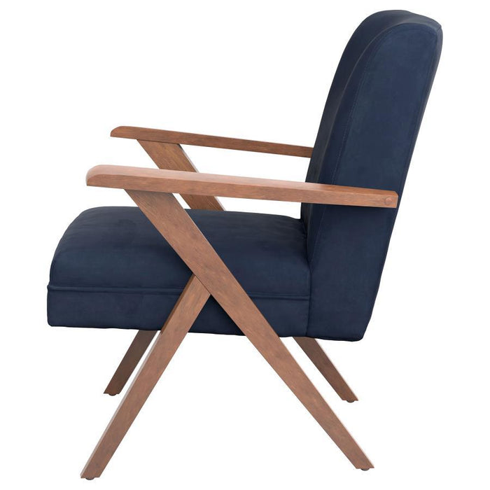 Monrovia Wooden Arms Accent Chair Dark Blue And Walnut