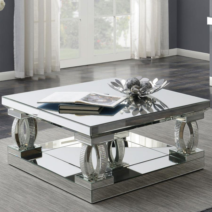 Avonlea Square Coffee Table With Lower Shelf Clear Mirror