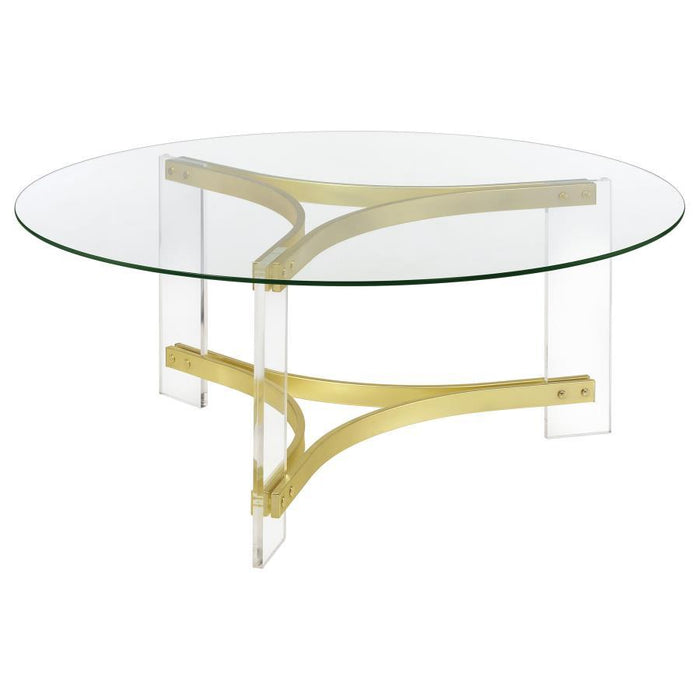 Janessa - Round Glass Top Coffee Table With Acrylic Legs - Clear And Matte Brass