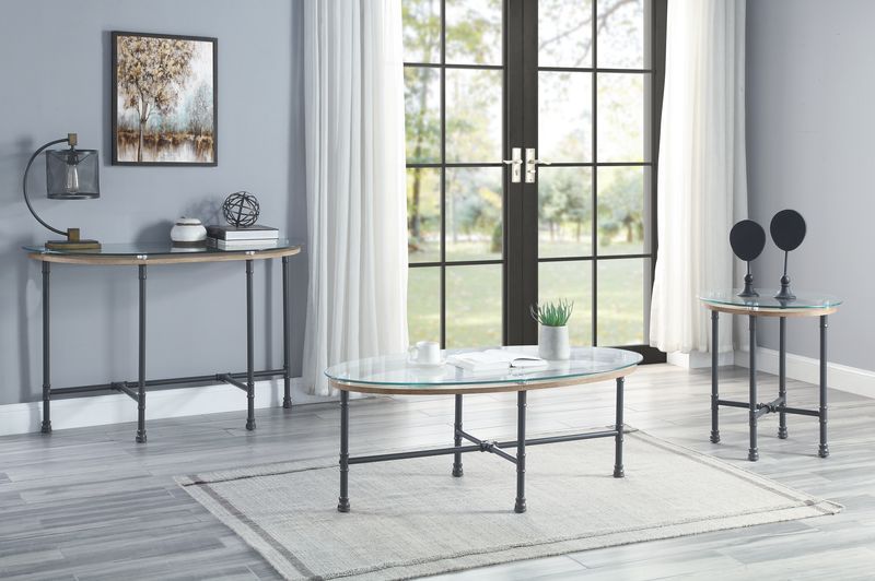 Brantley - End Table - Clear Glass & Sandy Gray Finish