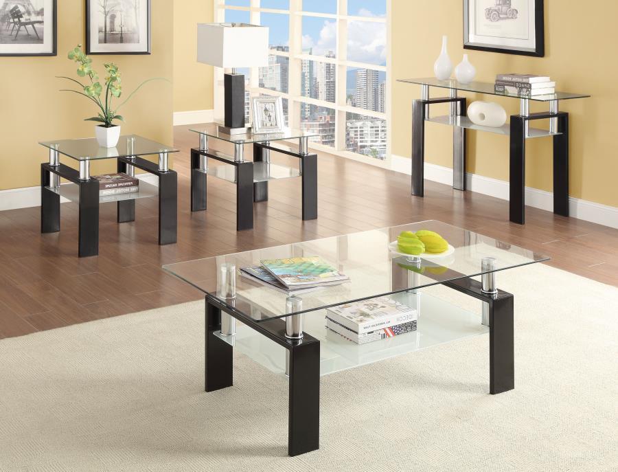 Dyer - Tempered Glass Sofa Table With Shelf - Black