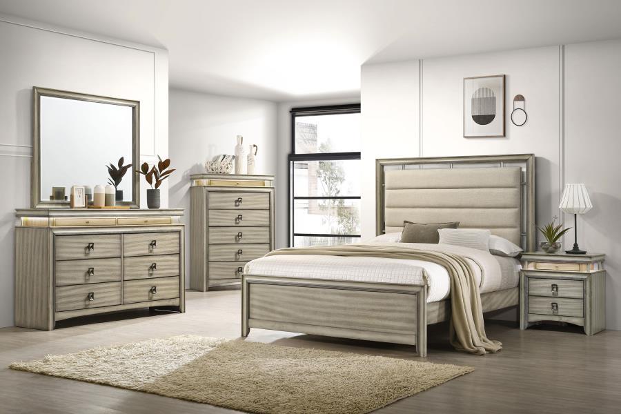 Giselle - 8-Drawer Bedroom Dresser With LED - Rustic Beige