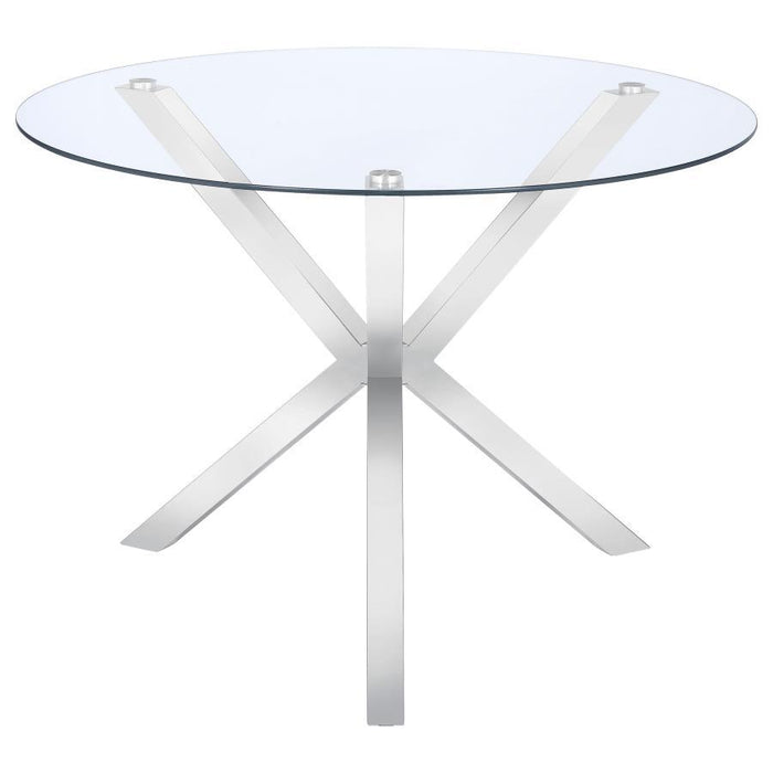 Vance - Round Glass Top Asterisk Dining Table - Chrome