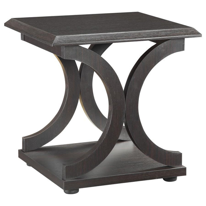 Living Room: Wood Top Occasional Tables - C-shaped Base End Table Cappuccino