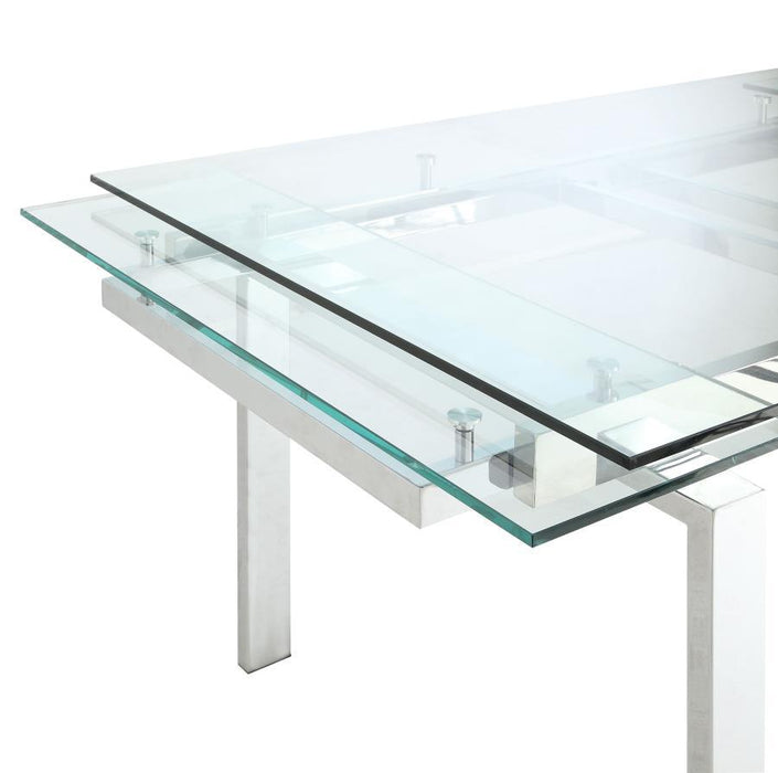 Wexford Collection - Wexford Glass Top Dining Table With Extension Leaves Chrome