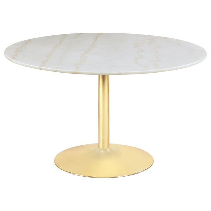 Kella Round Dining Table Natural Marble And Gold