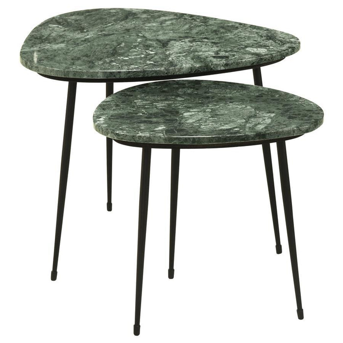 Tobias - 2 Piece Triangular Marble Top Nesting Table - Green And Black