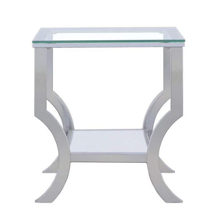 Living Room: Glass Top Occasional Tables - Square End Table With Mirrored Shelf Chrome