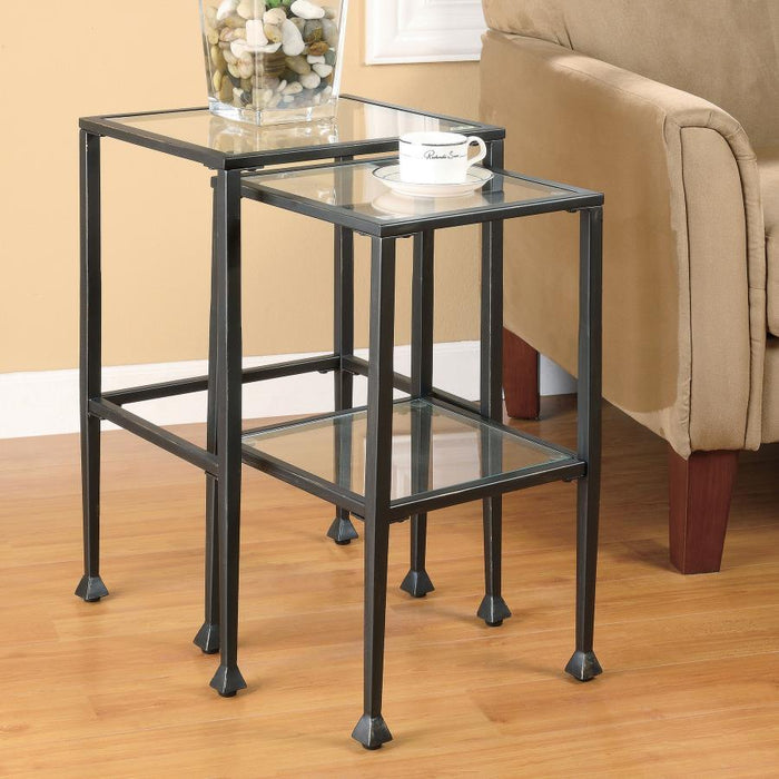 2-piece Glass Top Nesting Tables Black