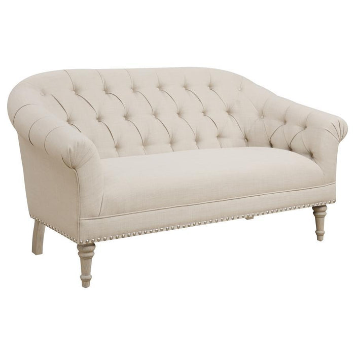 Accents : Settees - Natural - Tufted Back Settee With Roll Arm Natural