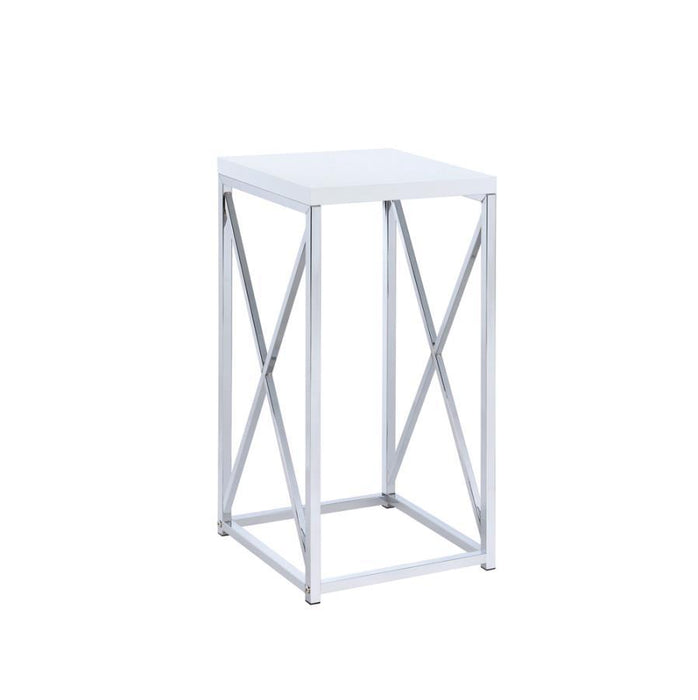 Accent Table With X-cross Glossy White And Chrome