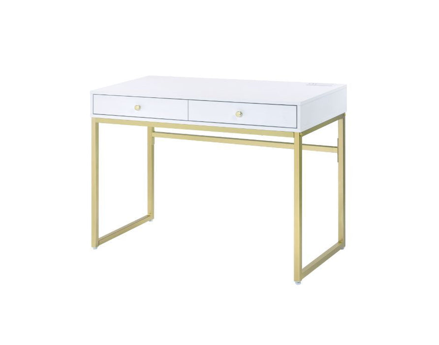 Coleen - Desk - White & Brass Finish