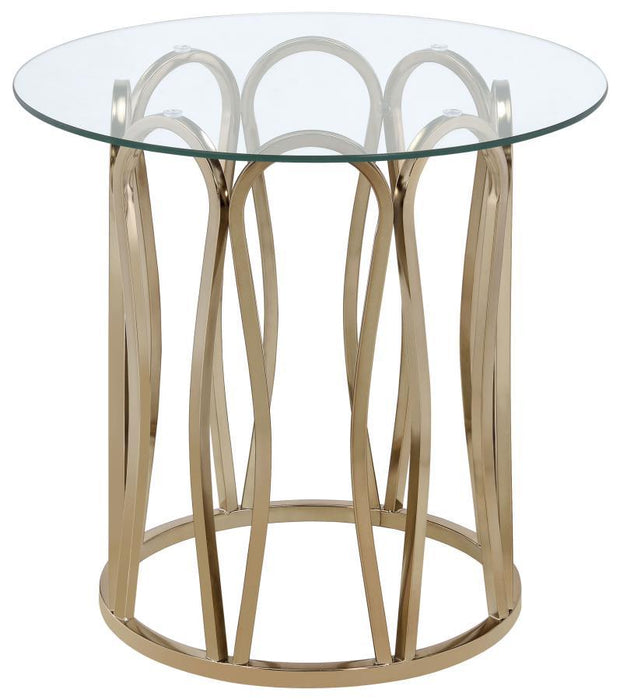 Round End Table Chocolate Chrome And Clear