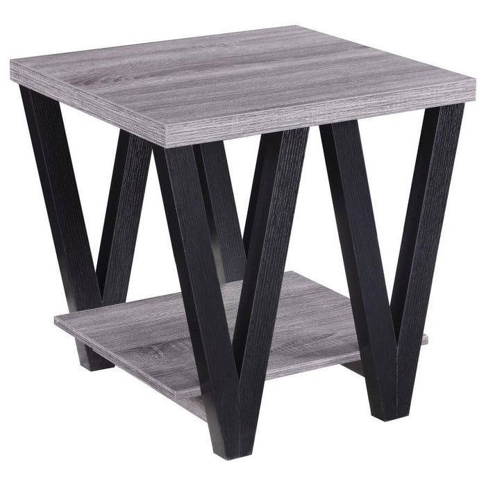 Living Room: Wood Top Occasional Tables - Higgins V-shaped End Table Black And Antique Grey