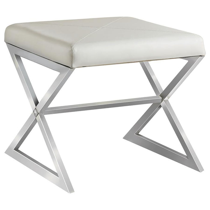 Accents : Ottomans - White - X-cross Square Ottoman White And Chrome