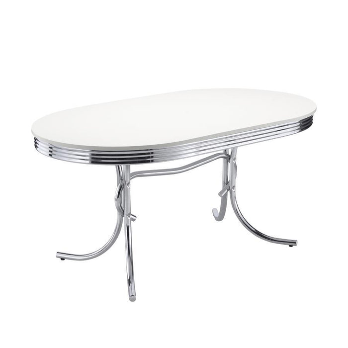 Retro Collection - Retro Oval Dining Table Glossy White And Chrome