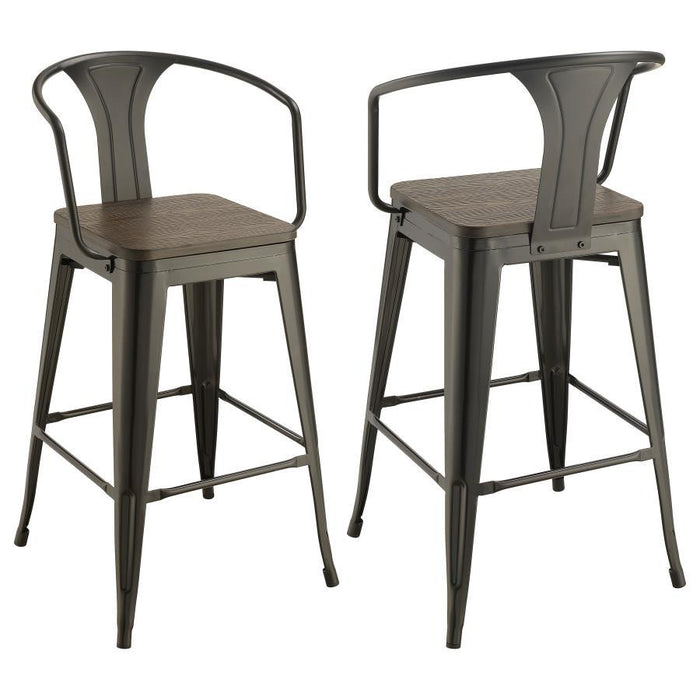 Wooden Seat Bar Stools Dark Elm And Matte Black (Set of 2)