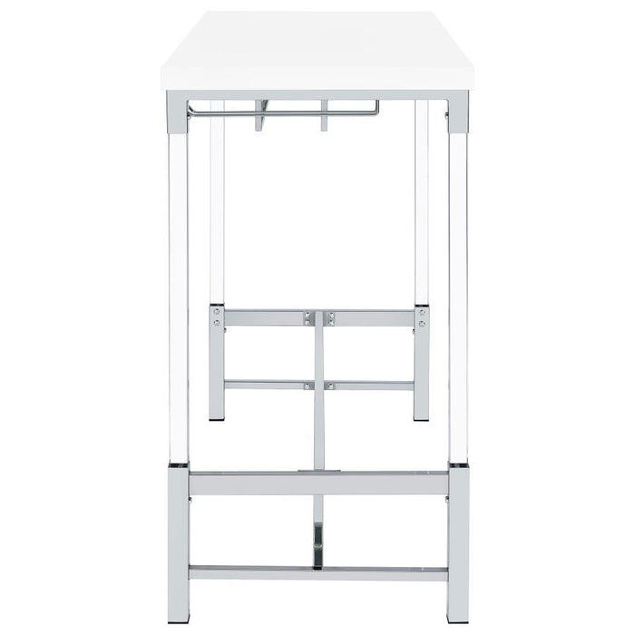 Norcrest - Pub Height Bar Table With Acrylic Legs And Wine Storage - White High Gloss