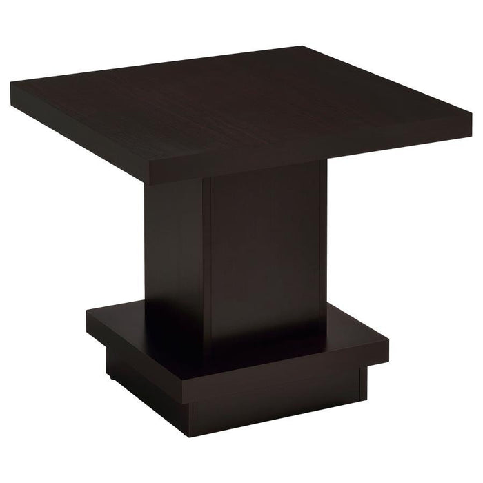 Living Room: Wood Top Occasional Tables - Pedestal Square End Table Cappuccino