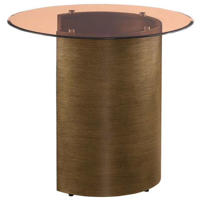 Morena - Round End Table With Tawny Tempered Glass Top Brushed - Bronze