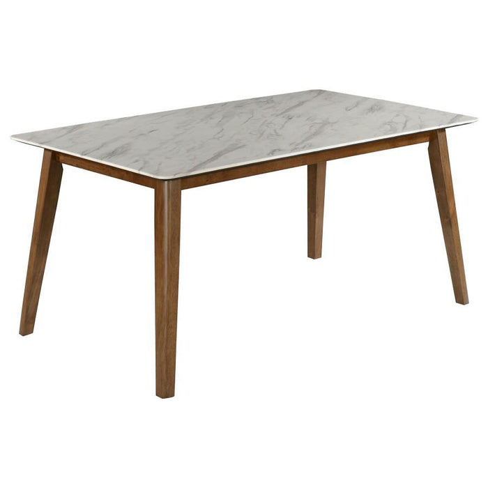 Everett Faux Marble Top Dining Table Natural Walnut And White