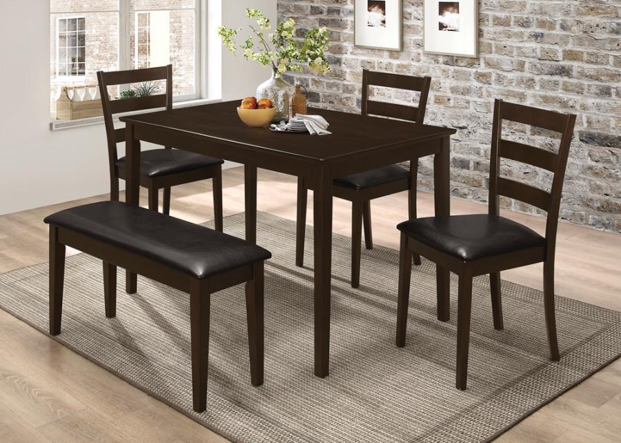 Dining: Packaged Sets Wood - Dark Brown - 5-piece Dining Set With Bench Cappuccino And Dark Brown