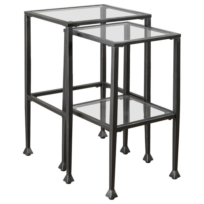 2-piece Glass Top Nesting Tables Black