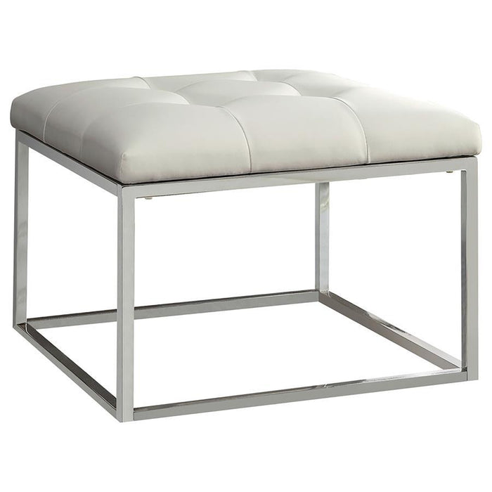 Accents : Ottomans - White - Upholstered Tufted Ottoman White And Chrome