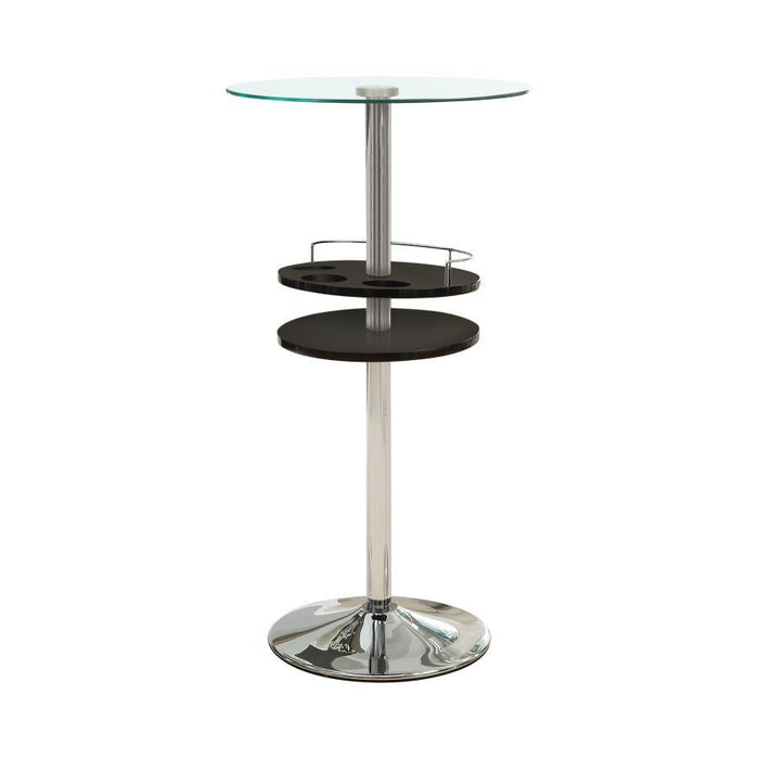 Rec Room/ Bar Tables: Chrome/glass - Glass Top Bar Table With Wine Storage Black And Chrome