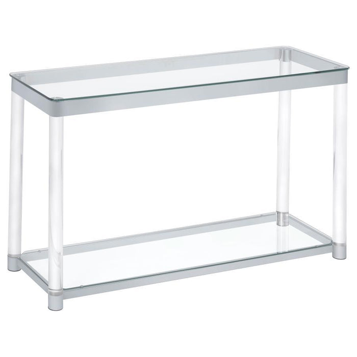 Living Room: Glass Top Occasional Tables - Claude Sofa Table With Lower Shelf Chrome And Clear