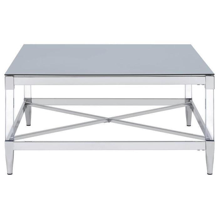 Lindley - Square Coffee Table With Acrylic Legs And Tempered Mirror Top - Chrome