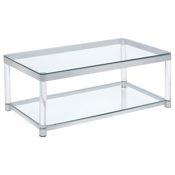 Living Room: Glass Top Occasional Tables - Claude Coffee Table With Lower Shelf Chrome And Clear