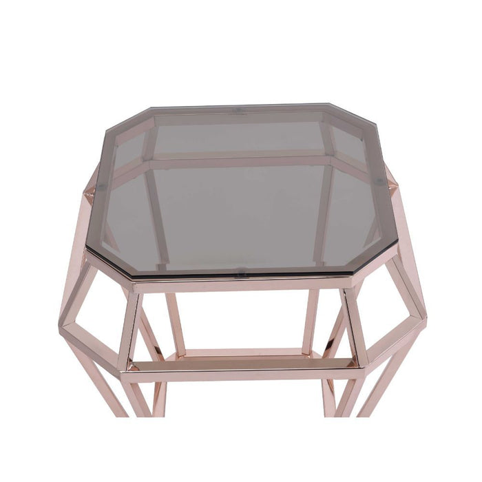 Clifton - End Table - Rose Gold & Smoky Glass