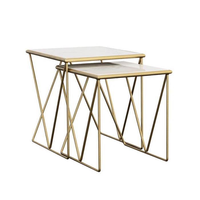 2-piece Nesting Table Set White And Gold