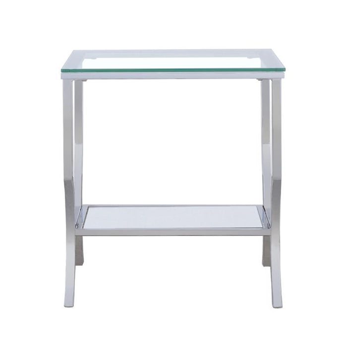 Living Room: Glass Top Occasional Tables - Square End Table With Mirrored Shelf Chrome