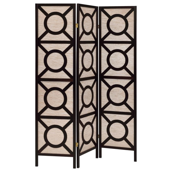 3-panel Geometric Folding Screen Tan And Cappuccino