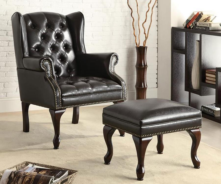 Accents : Chairs - Black - Button Tufted Back Accent Chair With Ottoman Black And Espresso