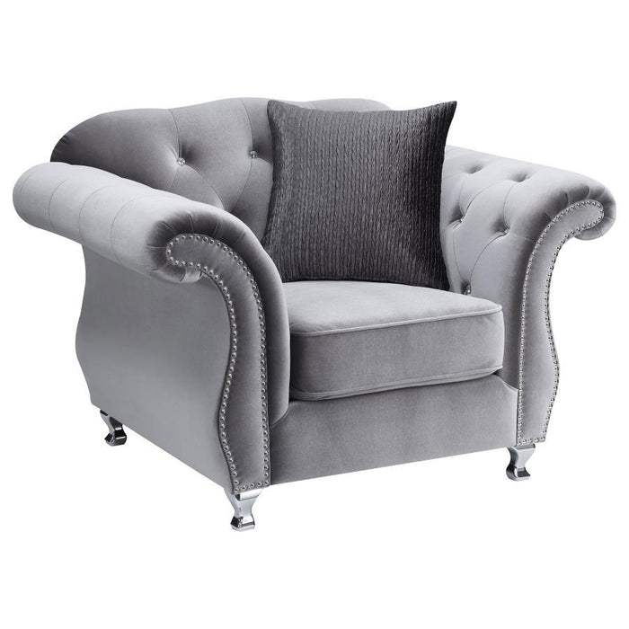 Silver - Frostine Button Tufted Chair Silver